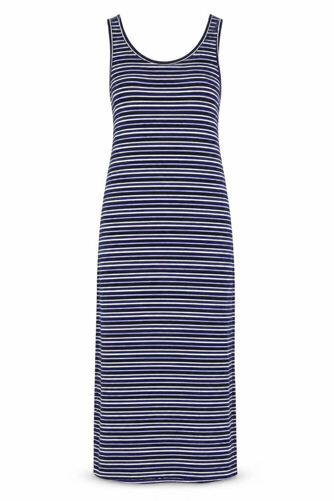 Dorothy Perkins Womens Blue Striped Polyester Maxi Size 8 Scoop Neck Pullover