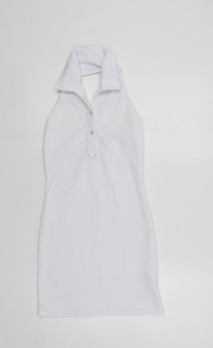 PRETTYLITTLETHING Womens White Polyester Mini Size 10 Collared Pullover - Backless
