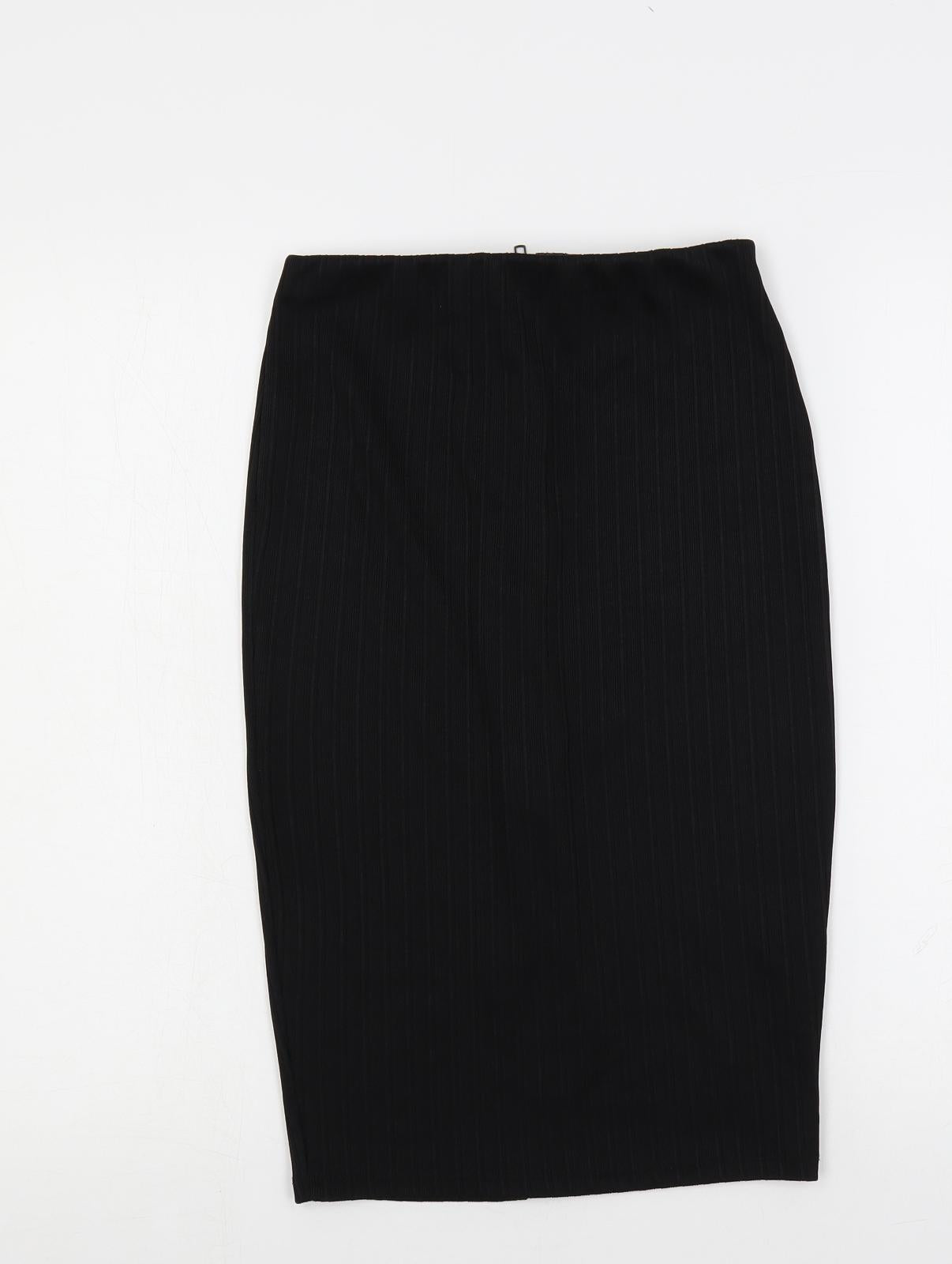New Look Womens Black Polyester Straight & Pencil Skirt Size 6 Zip - Ribbed