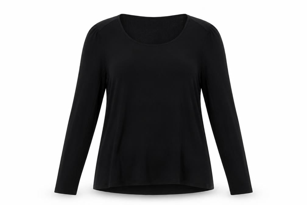 Paraphrase Womens Black Polyester Basic Blouse Size M Round Neck