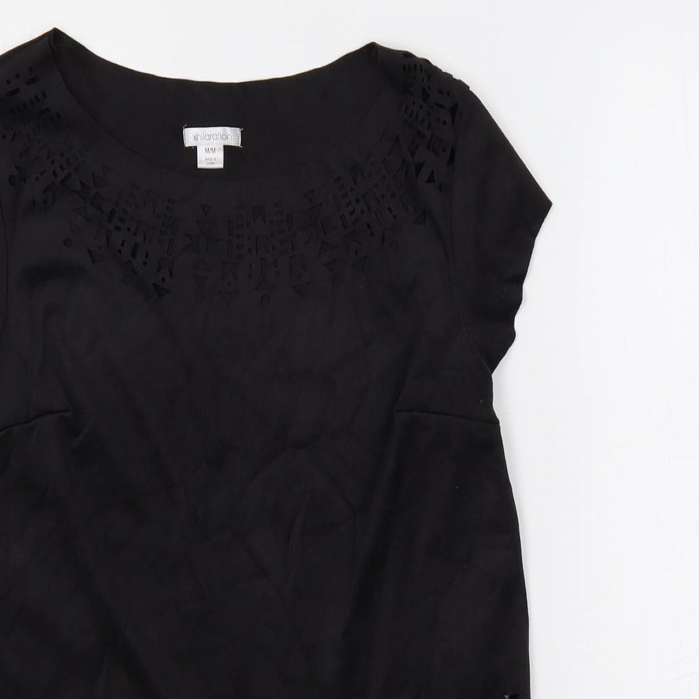 Xhilaration Womens Black Polyester Basic Blouse Size M Boat Neck - Fringe