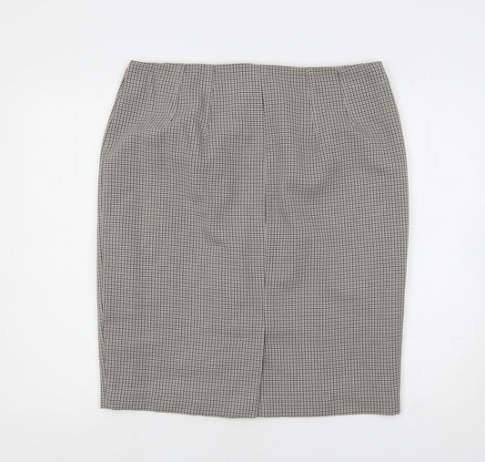 Marks and Spencer Womens Beige Geometric Polyester Straight & Pencil Skirt Size 16 Button - Lined