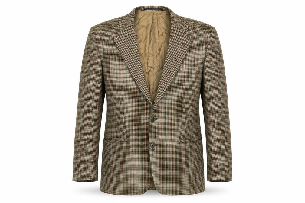 St Michael Mens Brown Geometric Wool Jacket Blazer Size 42 Regular