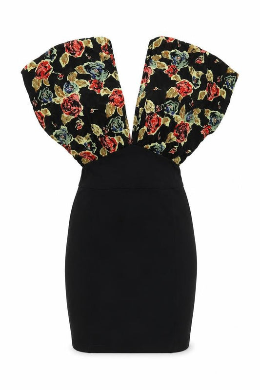 Motel Rocks Womens Black Floral Cotton Bodycon Size S V-Neck Pullover