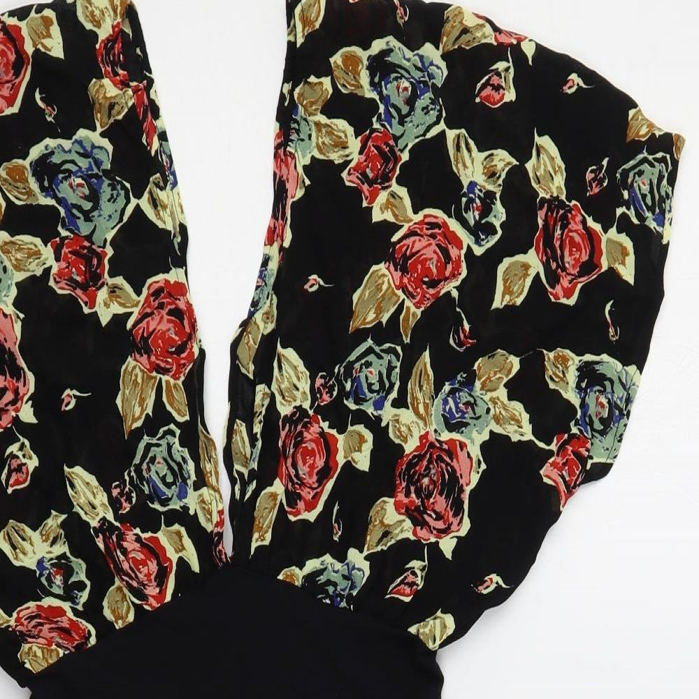 Motel Womens Black Floral Cotton Bodycon Size S V-Neck Pullover