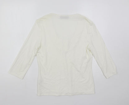 Back view of Alex & Co. women’s white viscose basic blouse, size UK 12, scoop neck