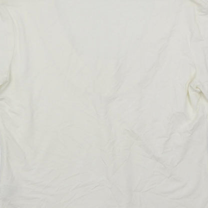 Brand and care label for Alex & Co. women’s white viscose basic blouse, size UK 12, scoop neck