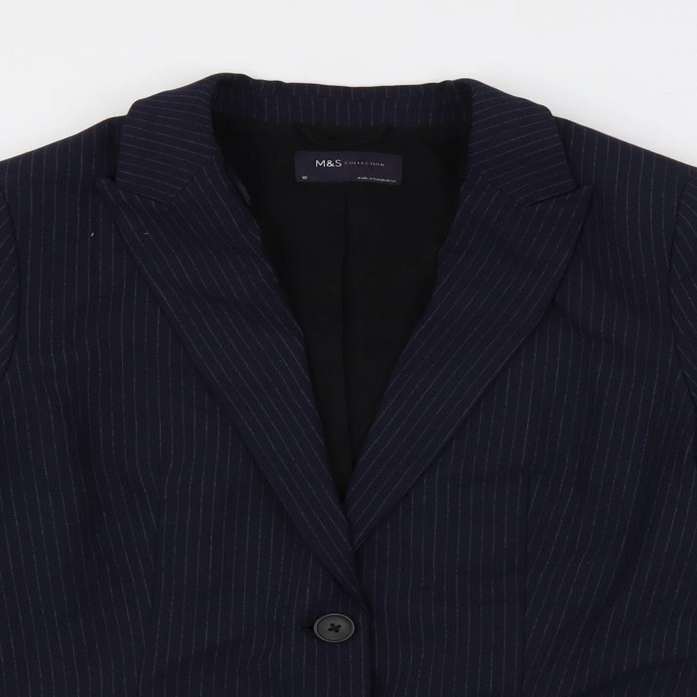 Marks and Spencer Womens Blue Striped Jacket Blazer Size 10 Button