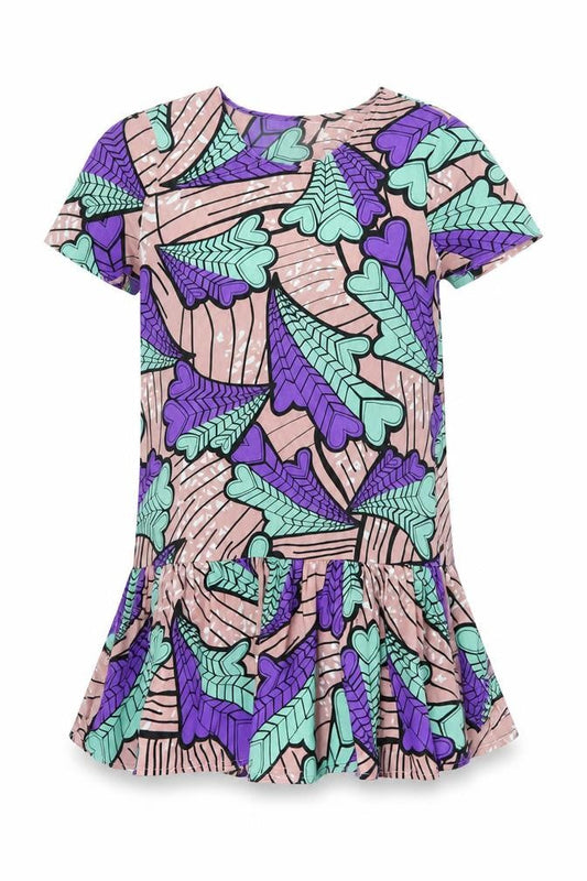River Island Womens Pink Geometric Polyester A-Line Size 12 Boat Neck Pullover - Heart Print, Frill Detail