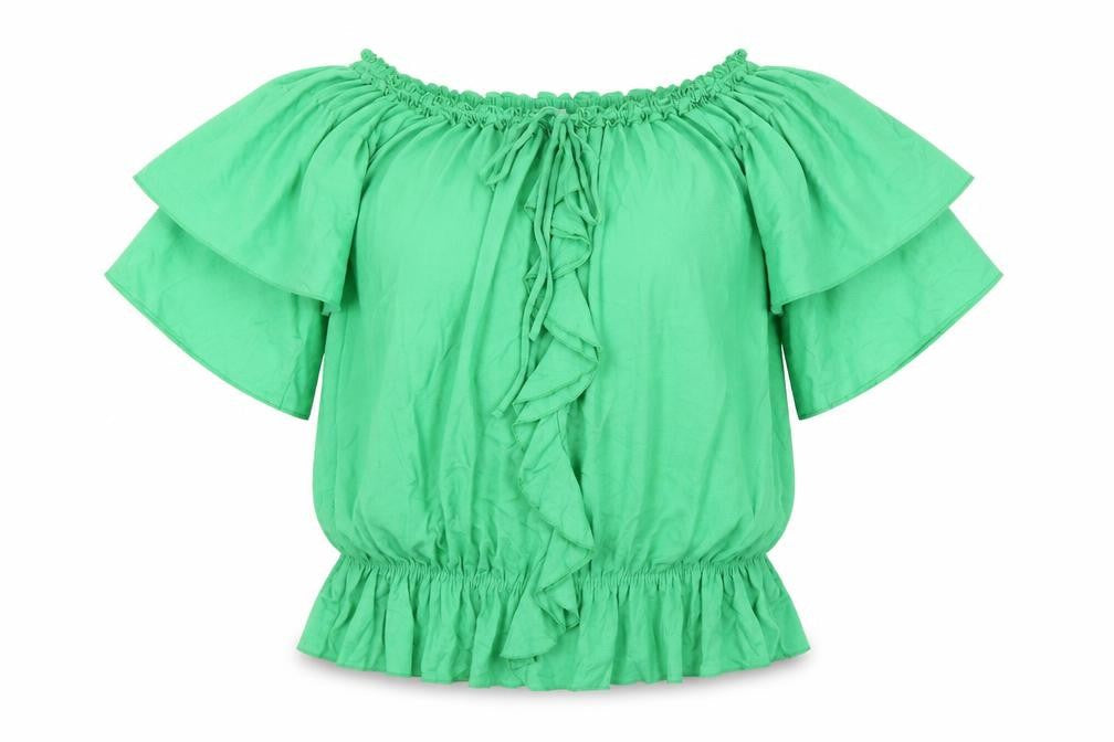 HEINE Womens Green Viscose Basic Blouse Size 12 Off the Shoulder - Ruffles