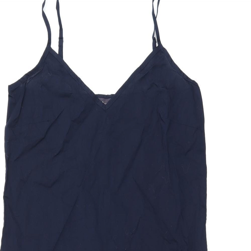 Marks and Spencer Womens Blue Cotton Tank Dress Size 8 V-Neck Pullover