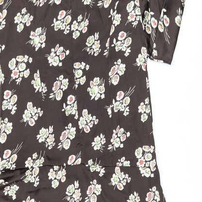 Next Womens Brown Floral Polyester Shift Size 12 Boat Neck Zip