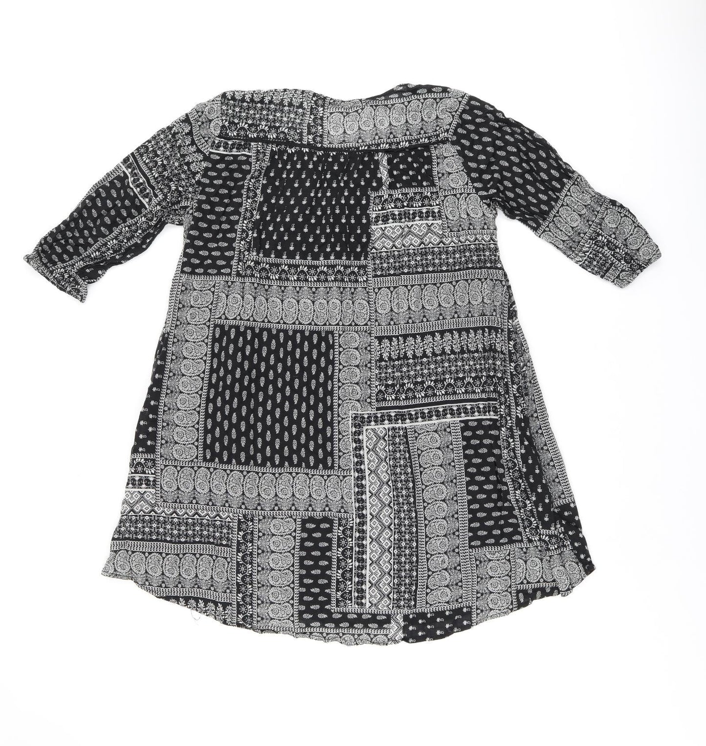 Mango Womens Black Geometric Cotton A-Line Size S Boat Neck Pullover
