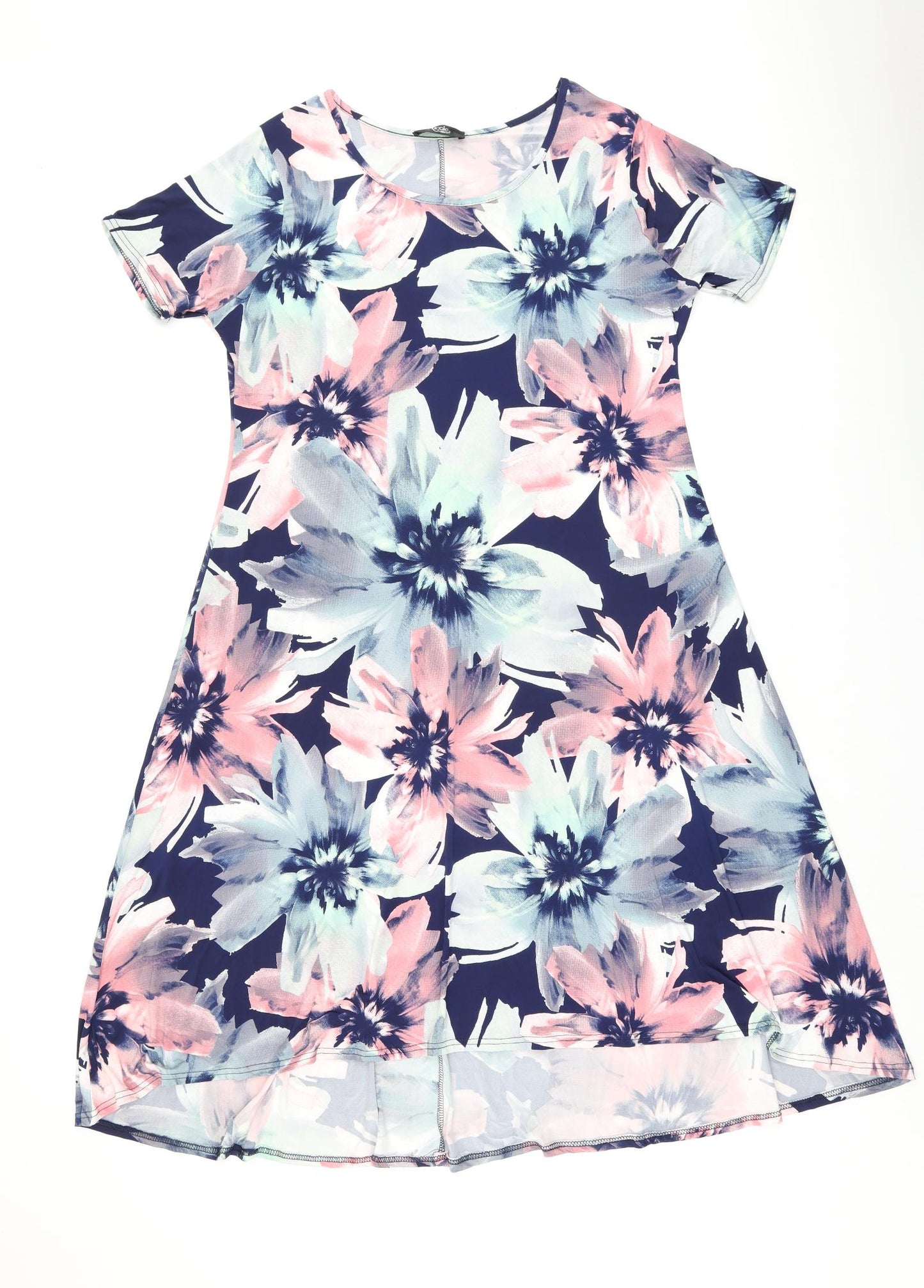 Nicole Collection Womens Blue Floral Polyester A-Line Size L Round Neck Pullover