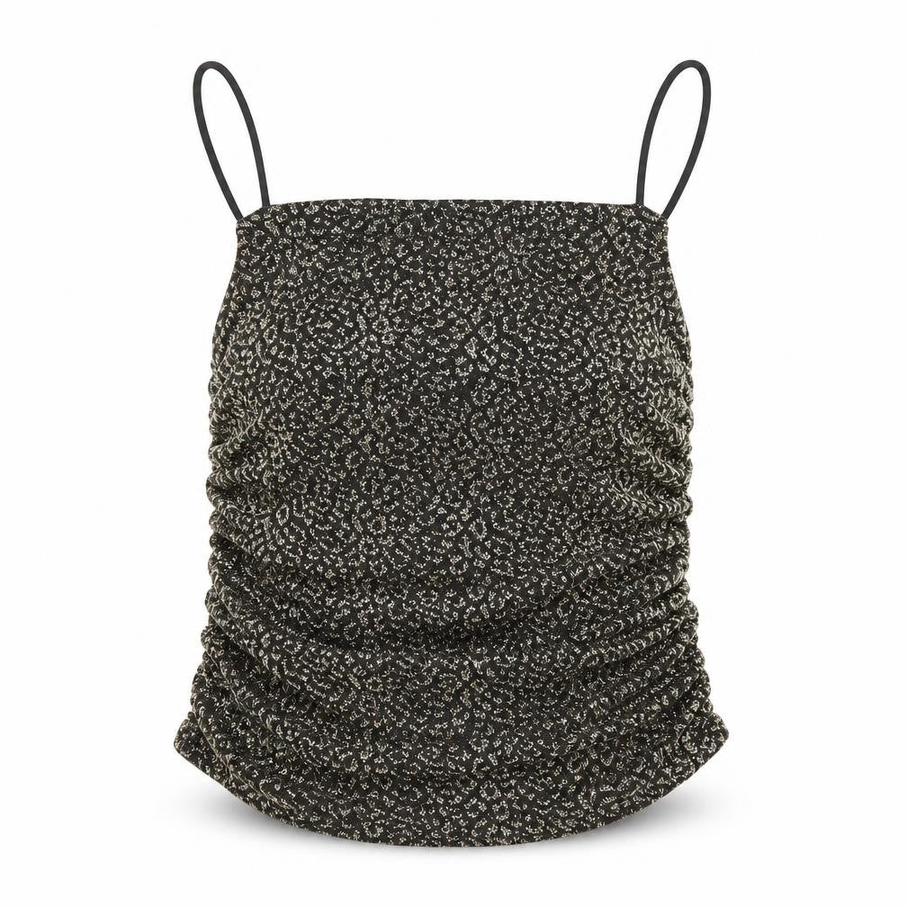 Topshop Womens Black Animal Print Nylon Cropped Tank Size 16 Square Neck - Leopard Print