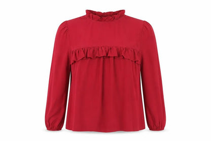 Boohoo Womens Red Polyester Basic Blouse Size 10 Round Neck - Ruffles
