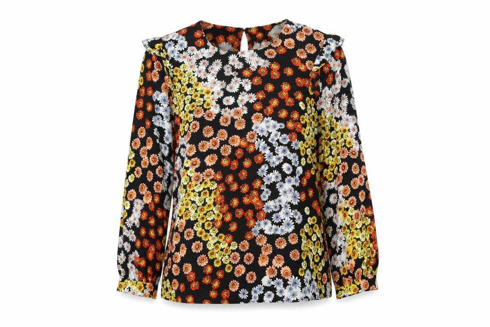 Warehouse Womens Black Floral Polyester Basic Blouse Size 12 Round Neck