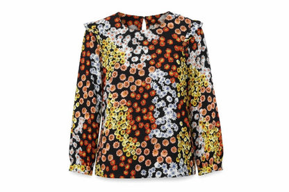 Warehouse Womens Black Floral Polyester Basic Blouse Size 12 Round Neck