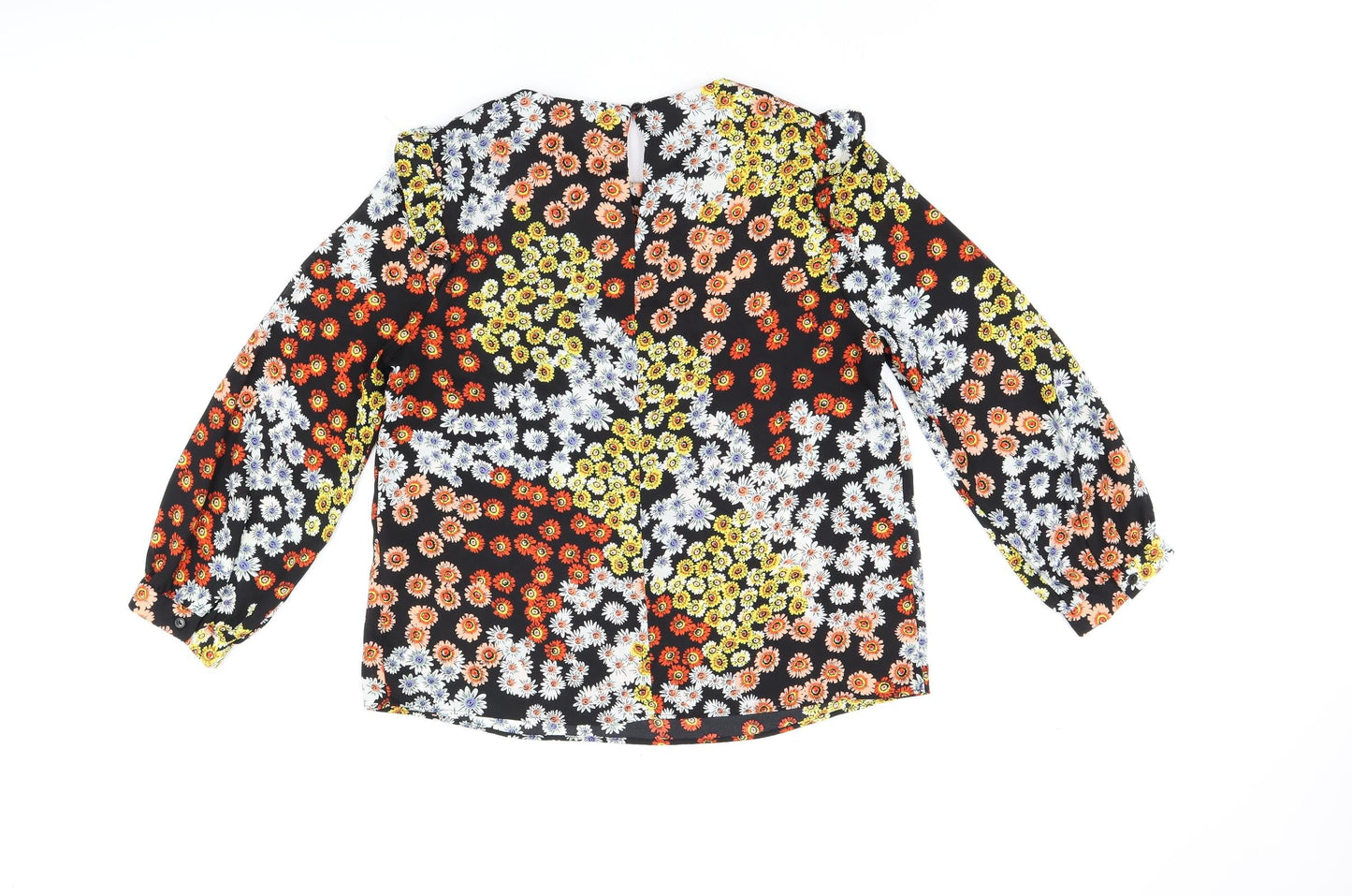 Warehouse Womens Black Floral Polyester Basic Blouse Size 12 Round Neck