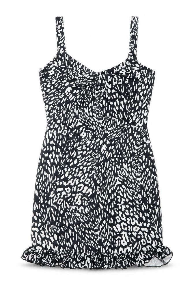 Miss Selfridge Womens Black Geometric Polyester Mini Size 8 V-Neck Pullover - Ruffles