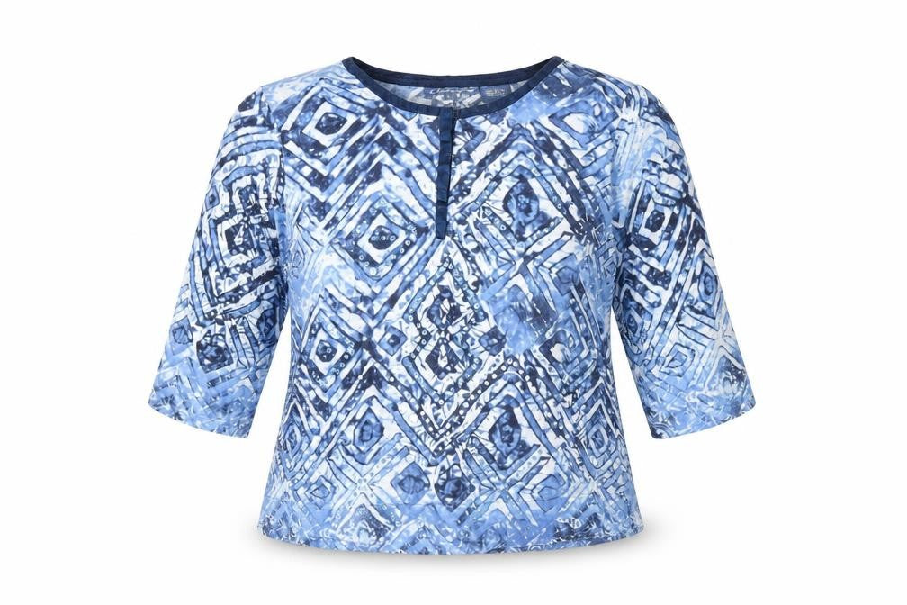 Artacapea Womens Blue Geometric Cotton Basic Blouse Size L Round Neck - Sequins