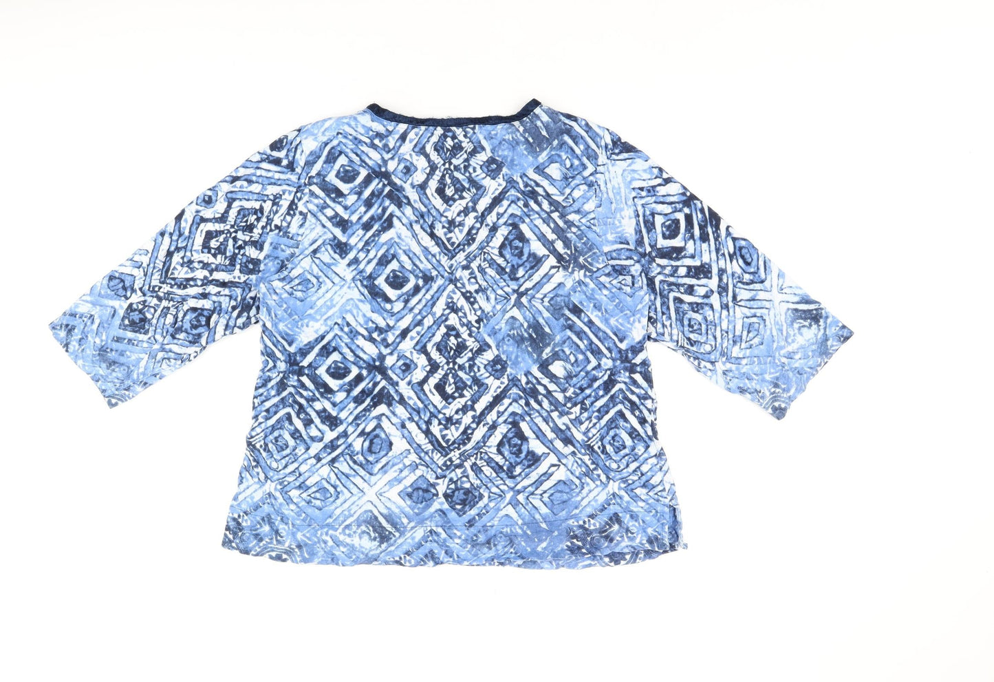 Artacapea Womens Blue Geometric Cotton Basic Blouse Size L Round Neck - Sequins