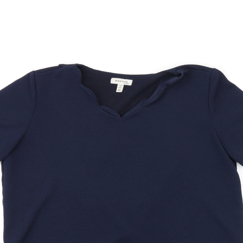 Monteau Womens Blue Polyester Basic T-Shirt Size XL V-Neck
