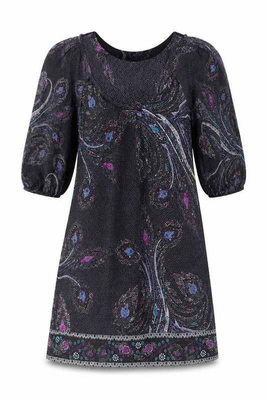 Monsoon Womens Black Geometric Silk A-Line Size 8 Scoop Neck Pullover