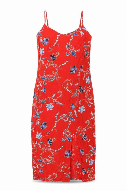 Marks & Spencer Womens Red Floral Viscose Tank Dress Size 10 V-Neck Pullover - Slit