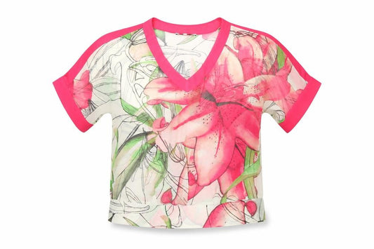 NEXT Womens Pink Floral Polyester Basic Blouse Size 6 V-Neck - Cold Shoulder, Sheer