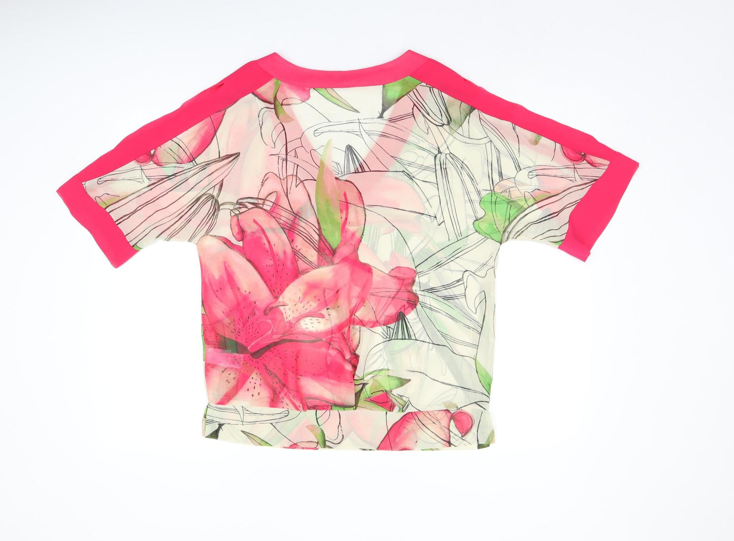 NEXT Womens Pink Floral Polyester Basic Blouse Size 6 V-Neck - Cold Shoulder, Sheer