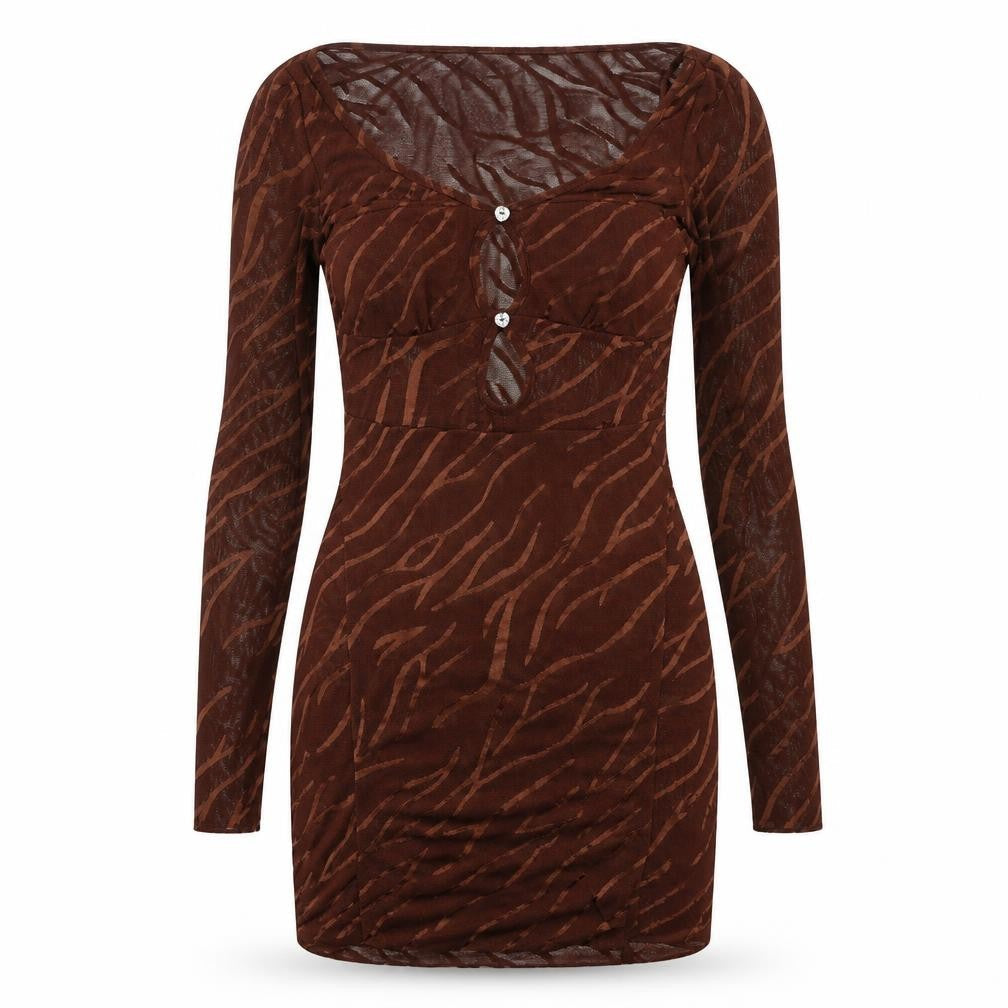 EI8TH HOUR Womens Brown Geometric Polyester Bodycon Size 10 Scoop Neck Pullover