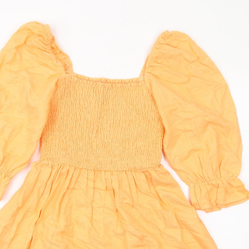 New Look Womens Orange Cotton Fit & Flare Size 6 Square Neck Pullover