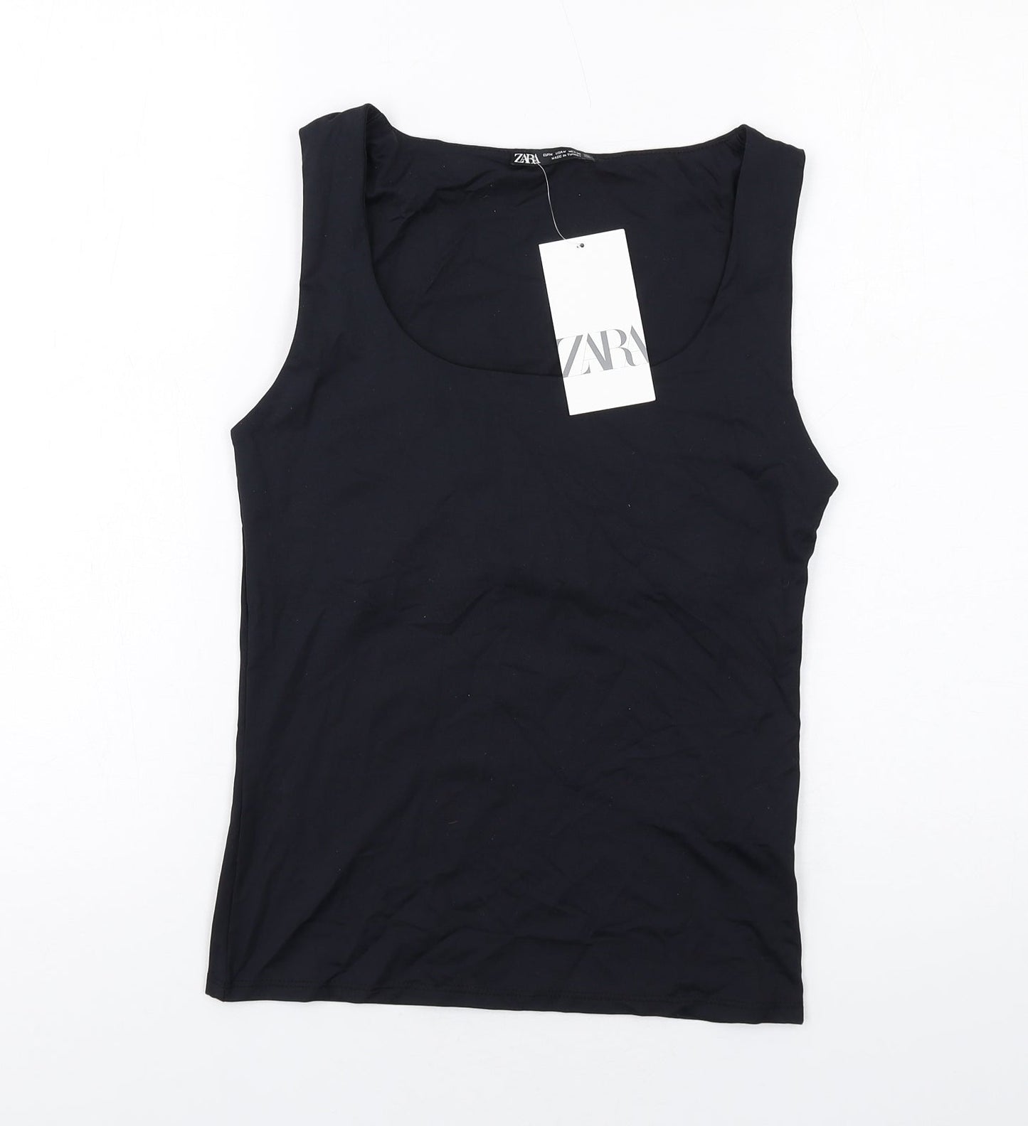 Zara Womens Black Polyamide Basic Tank Size M Scoop Neck