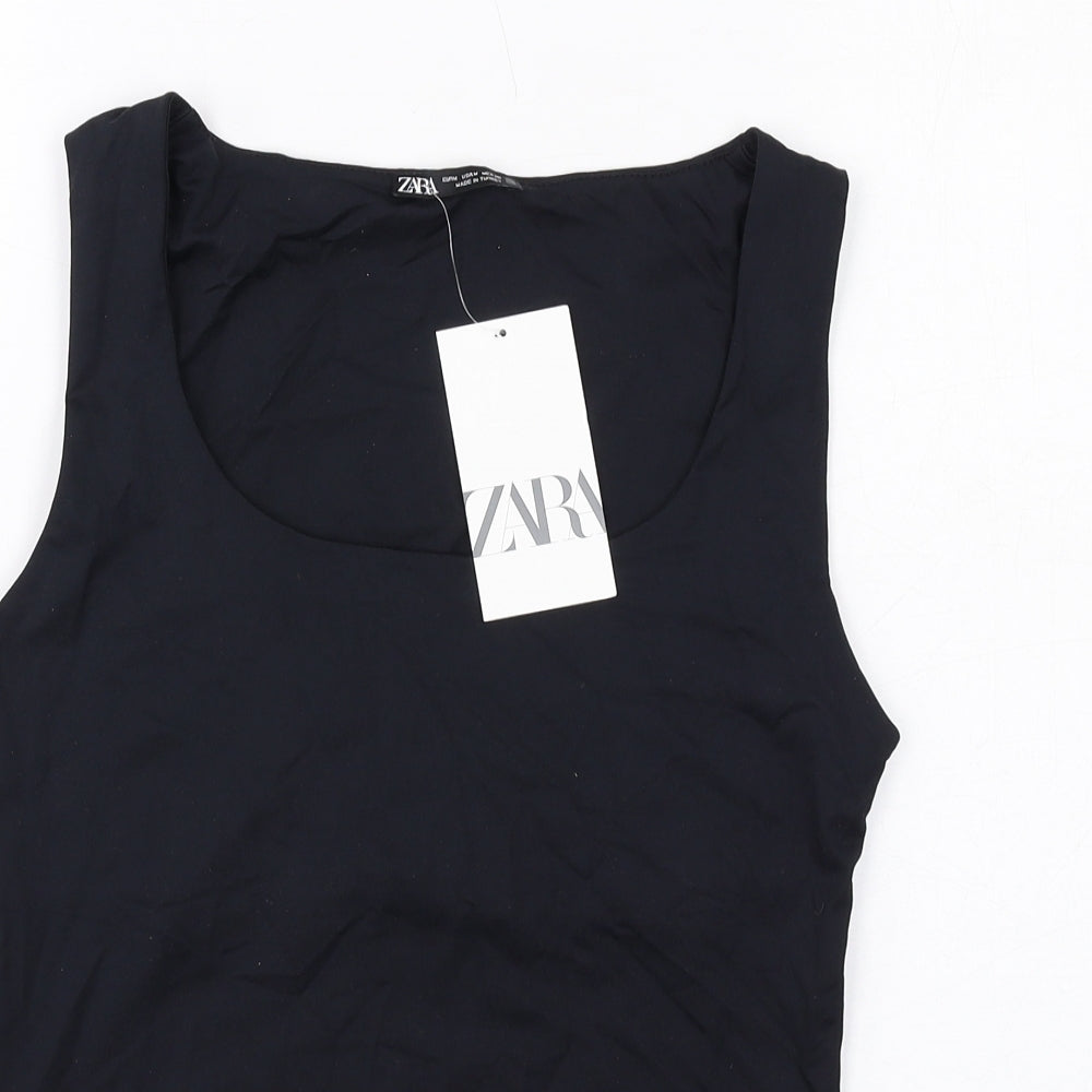 Zara Womens Black Polyamide Basic Tank Size M Scoop Neck