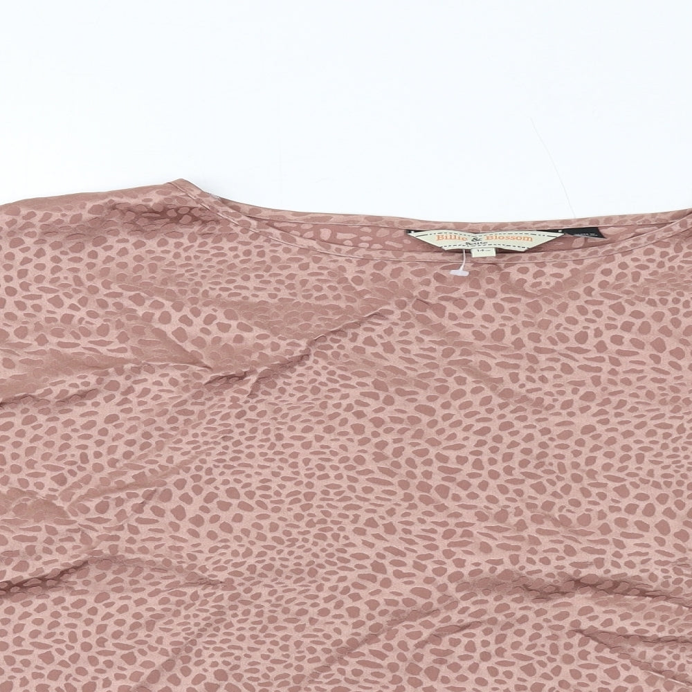 Dorothy Perkins Womens Brown Geometric Polyester Basic T-Shirt Size 14 Round Neck