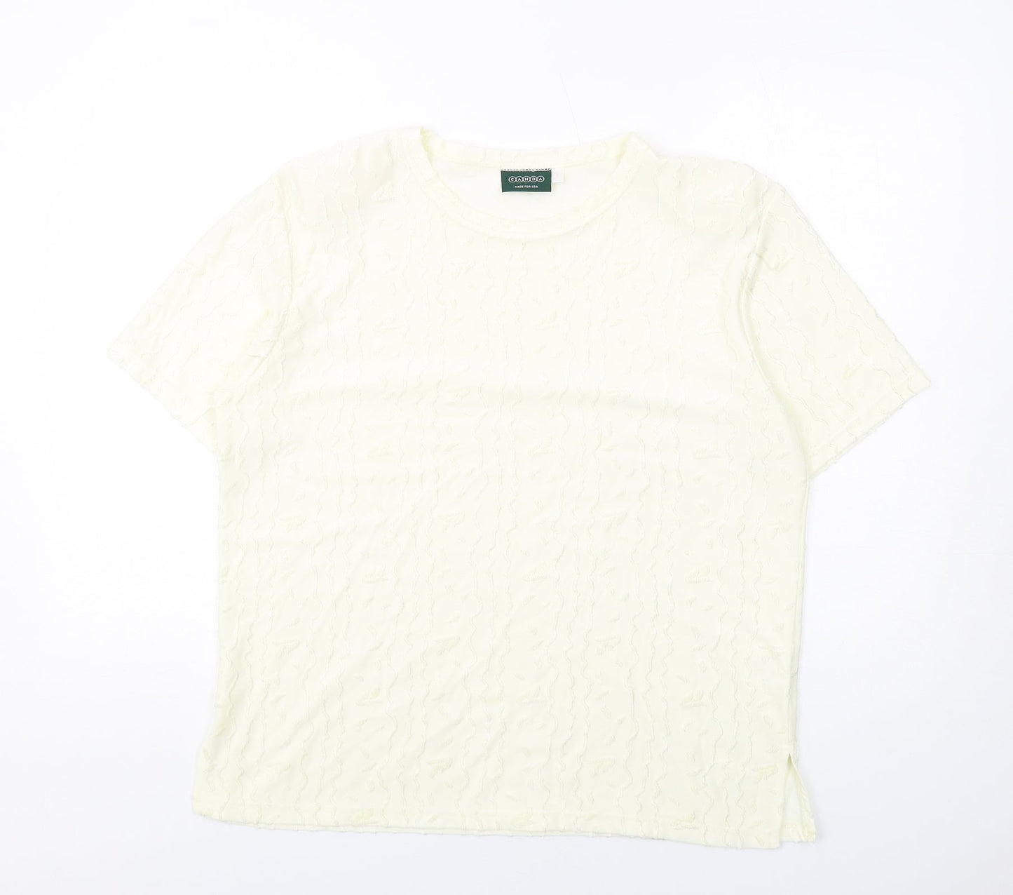 Canda Womens Ivory Polyester Basic T-Shirt Size L Round Neck