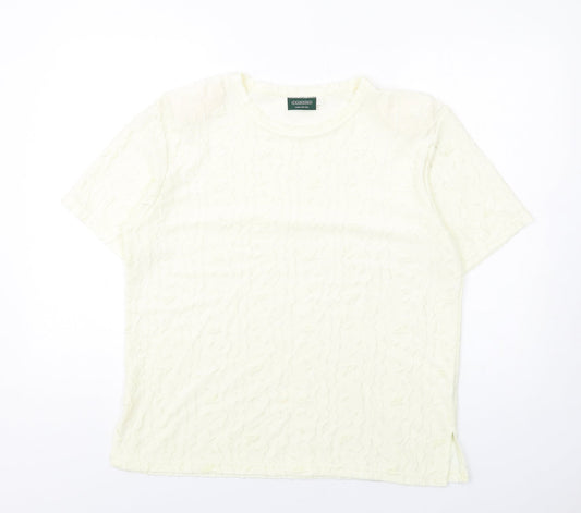 Canda Womens Ivory Polyester Basic T-Shirt Size L Round Neck