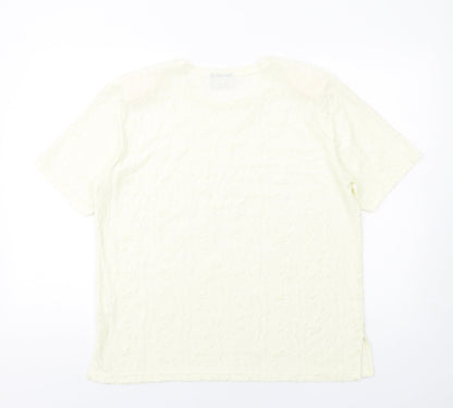 Back view of Canda women’s ivory polyester basic t-shirt, size L, round neck