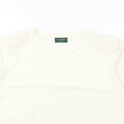 Close-up detail of Canda women’s ivory polyester basic t-shirt, size L, round neck