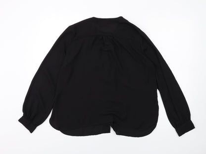 Back view of ASOS women’s black polyester basic button-up, size UK 10, v-neck