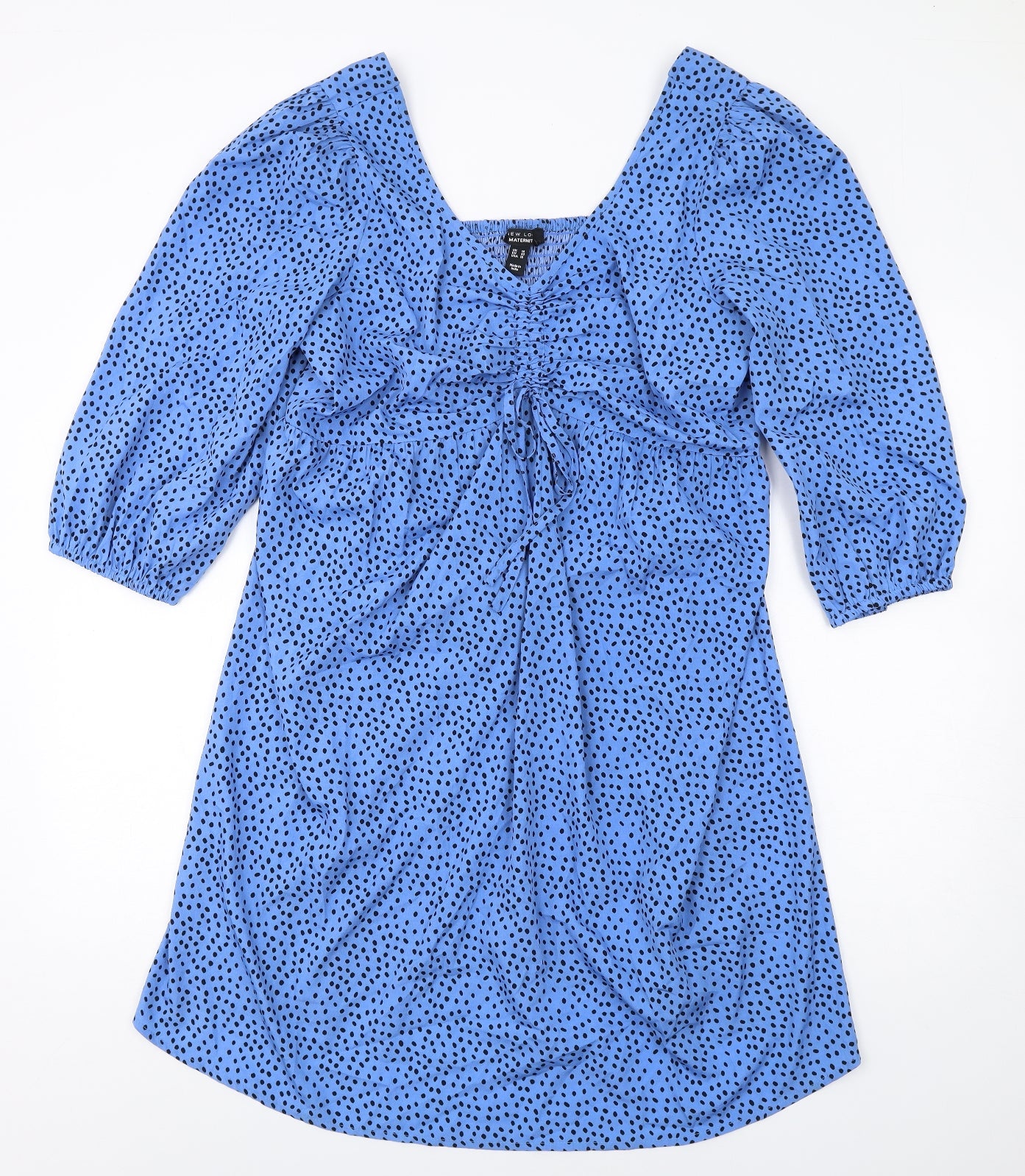 New Look Womens Blue Polka Dot Polyester A-Line Size 14 V-Neck Pullover