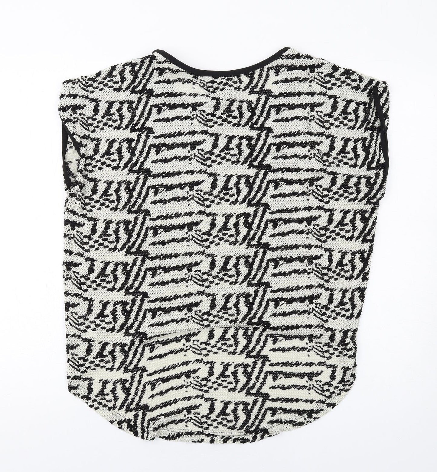 ICHI Womens White Geometric Polyamide Basic T-Shirt Size L Round Neck