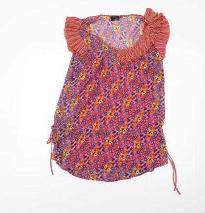 Next Womens Multicoloured Geometric Polyester Basic T-Shirt Size 10 Scoop Neck