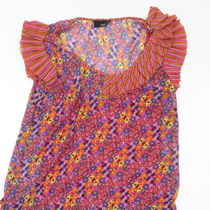 Next Womens Multicoloured Geometric Polyester Basic T-Shirt Size 10 Scoop Neck
