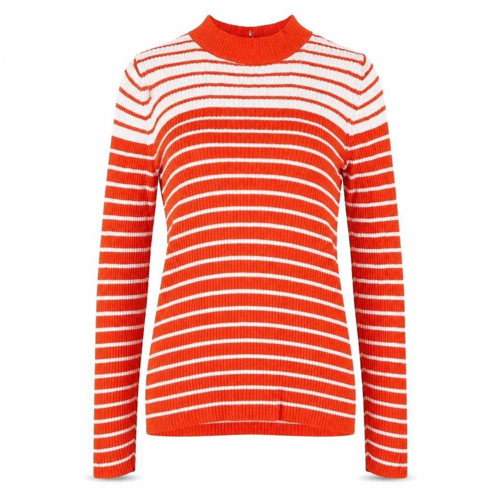 VILA Womens Red Mock Neck Striped Viscose Pullover Jumper Size S