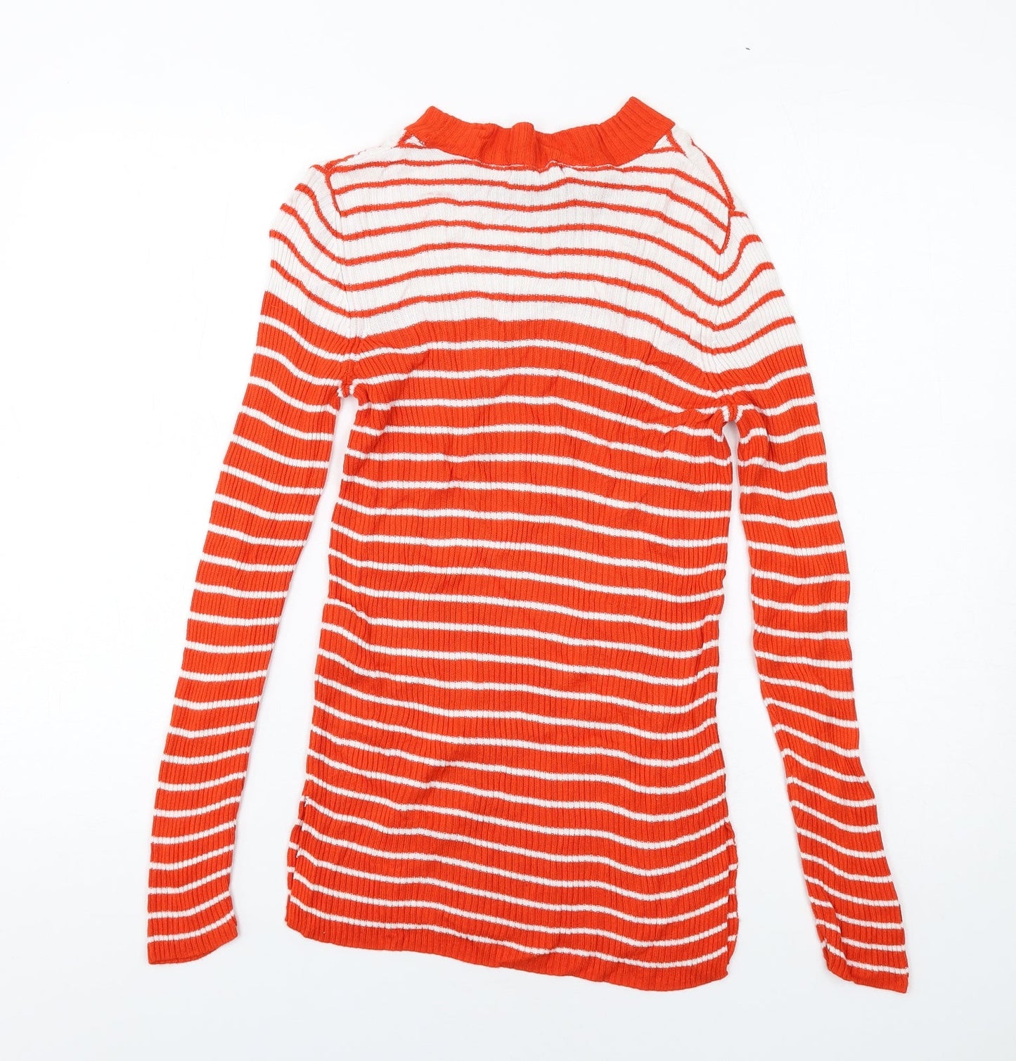 VILA Womens Red Mock Neck Striped Viscose Pullover Jumper Size S