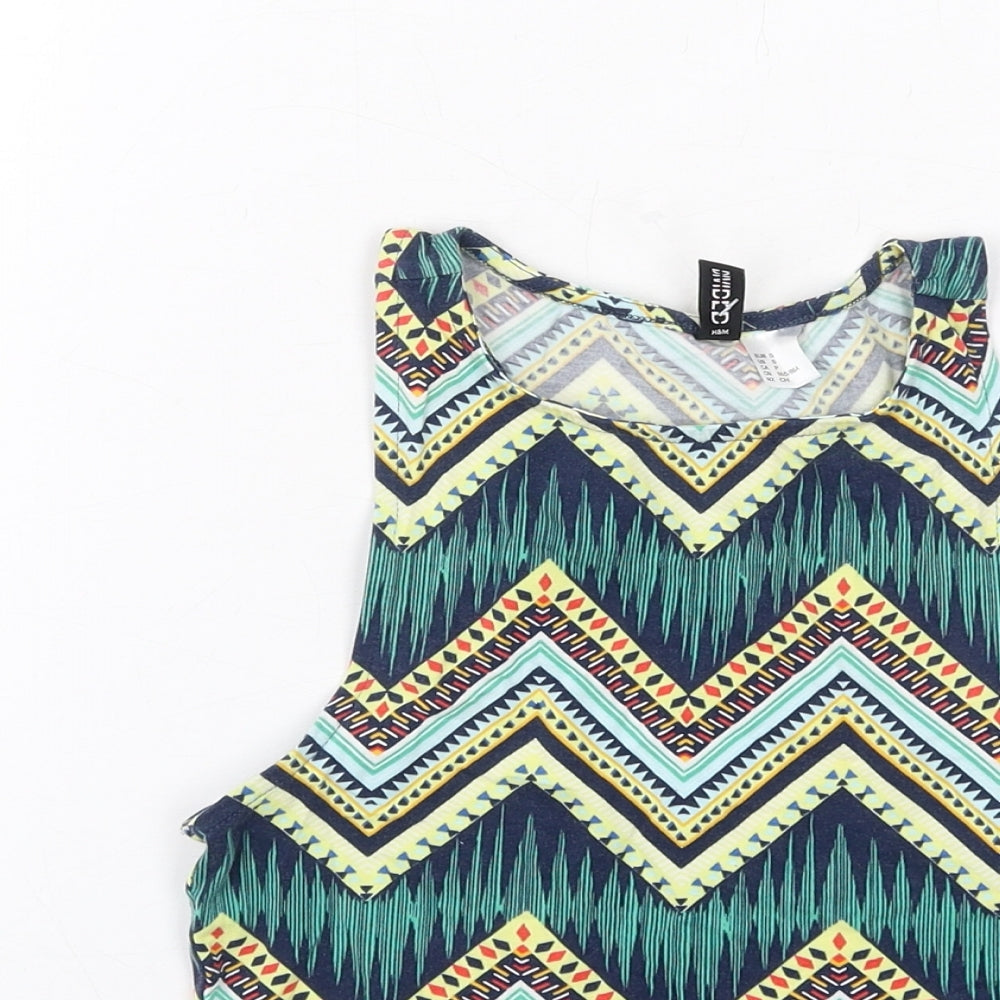 H&M Womens Multicoloured Geometric Cotton Camisole Tank Size S Round Neck