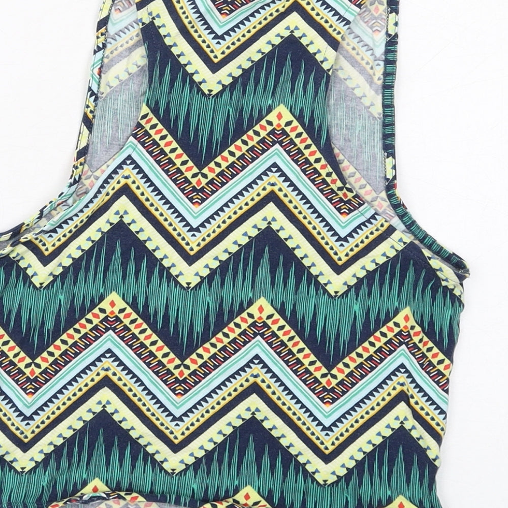 H&M Womens Multicoloured Geometric Cotton Camisole Tank Size S Round Neck