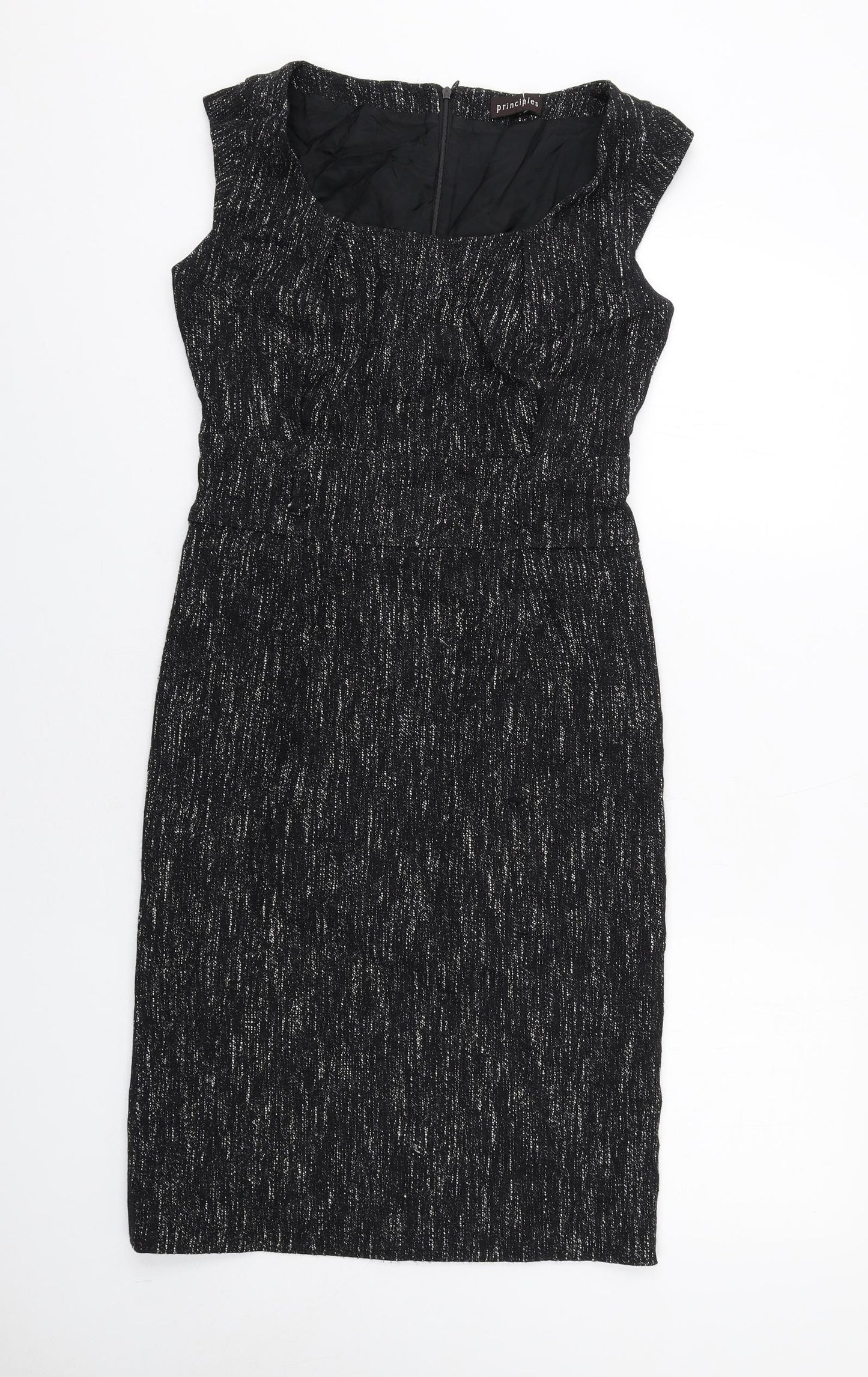 Principles Womens Black Cotton Pencil Dress Size 10 Round Neck Zip